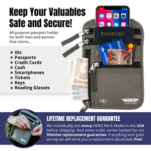 HERO Neck Wallet - RFID Blocking Passport Holder
