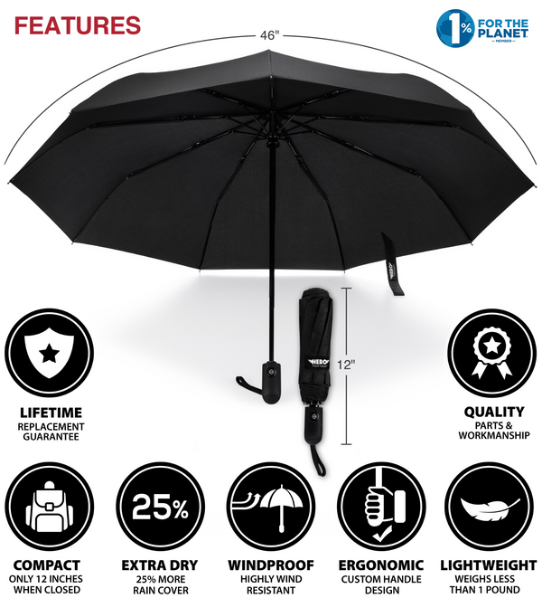HERO Travel Umbrella - Windproof, Compact and Portable